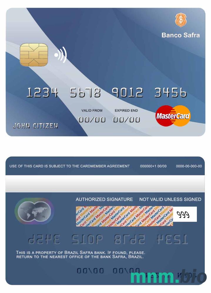 Brazil Safra bank przykład karty mastercard w formacie PSD